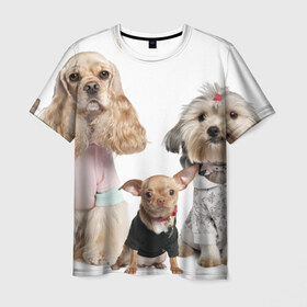 Мужская футболка 3D с принтом Дивные собачки в Екатеринбурге, 100% полиэфир | прямой крой, круглый вырез горловины, длина до линии бедер | весёлый | животное | зверёк | игривый | классный | красивый | лучший друг человека | любимец | милый | охрана | пёс | питомец | прикольный | смешной | собака | собачонка | ум | щенок | щеночек