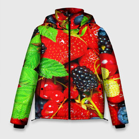 Мужская зимняя куртка 3D с принтом Ягоды в Екатеринбурге, верх — 100% полиэстер; подкладка — 100% полиэстер; утеплитель — 100% полиэстер | длина ниже бедра, свободный силуэт Оверсайз. Есть воротник-стойка, отстегивающийся капюшон и ветрозащитная планка. 

Боковые карманы с листочкой на кнопках и внутренний карман на молнии. | малина | ягода | ягодка | ягодная