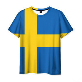 Мужская футболка 3D с принтом Швеция в Екатеринбурге, 100% полиэфир | прямой крой, круглый вырез горловины, длина до линии бедер | сборная | футбол