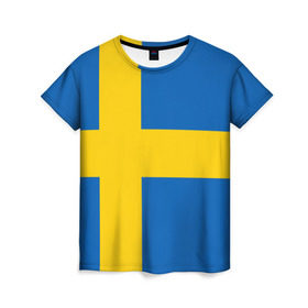 Женская футболка 3D с принтом Швеция в Екатеринбурге, 100% полиэфир ( синтетическое хлопкоподобное полотно) | прямой крой, круглый вырез горловины, длина до линии бедер | сборная | футбол