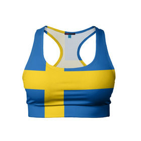 Женский спортивный топ 3D с принтом Швеция в Екатеринбурге, 82% полиэстер, 18% спандекс Ткань безопасна для здоровья, позволяет коже дышать, не мнется и не растягивается |  | сборная | футбол
