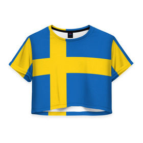 Женская футболка 3D укороченная с принтом Швеция в Екатеринбурге, 100% полиэстер | круглая горловина, длина футболки до линии талии, рукава с отворотами | сборная | футбол