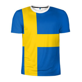 Мужская футболка 3D спортивная с принтом Швеция в Екатеринбурге, 100% полиэстер с улучшенными характеристиками | приталенный силуэт, круглая горловина, широкие плечи, сужается к линии бедра | Тематика изображения на принте: сборная | футбол