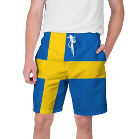 Мужские шорты 3D с принтом Швеция в Екатеринбурге,  полиэстер 100% | прямой крой, два кармана без застежек по бокам. Мягкая трикотажная резинка на поясе, внутри которой широкие завязки. Длина чуть выше колен | сборная | футбол