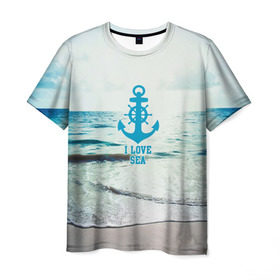 Мужская футболка 3D с принтом I love sea в Екатеринбурге, 100% полиэфир | прямой крой, круглый вырез горловины, длина до линии бедер | sea | вода | волны | лето | море | океан | солнце | якорь
