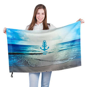 Флаг 3D с принтом I love sea в Екатеринбурге, 100% полиэстер | плотность ткани — 95 г/м2, размер — 67 х 109 см. Принт наносится с одной стороны | sea | вода | волны | лето | море | океан | солнце | якорь