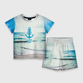 Детский костюм с шортами 3D с принтом I love sea в Екатеринбурге,  |  | sea | вода | волны | лето | море | океан | солнце | якорь