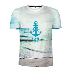 Мужская футболка 3D спортивная с принтом I love sea в Екатеринбурге, 100% полиэстер с улучшенными характеристиками | приталенный силуэт, круглая горловина, широкие плечи, сужается к линии бедра | sea | вода | волны | лето | море | океан | солнце | якорь