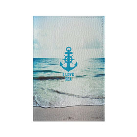 Обложка для паспорта матовая кожа с принтом I love sea в Екатеринбурге, натуральная матовая кожа | размер 19,3 х 13,7 см; прозрачные пластиковые крепления | Тематика изображения на принте: sea | вода | волны | лето | море | океан | солнце | якорь