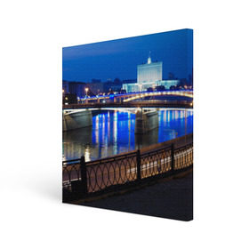 Холст квадратный с принтом Москва в Екатеринбурге, 100% ПВХ |  | moscow | город | ночной | пейзаж