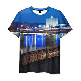 Мужская футболка 3D с принтом Москва в Екатеринбурге, 100% полиэфир | прямой крой, круглый вырез горловины, длина до линии бедер | moscow | город | ночной | пейзаж
