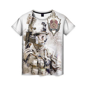 Женская футболка 3D с принтом Спецназ 18 в Екатеринбурге, 100% полиэфир ( синтетическое хлопкоподобное полотно) | прямой крой, круглый вырез горловины, длина до линии бедер | 
