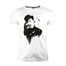 Мужская футболка премиум с принтом Marilyn Manson в Екатеринбурге, 92% хлопок, 8% лайкра | приталенный силуэт, круглый вырез ворота, длина до линии бедра, короткий рукав | Тематика изображения на принте: manson | marilyn | менсон | мерлин мэнсон | мэнсон