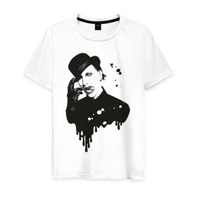 Мужская футболка хлопок с принтом Marilyn Manson в Екатеринбурге, 100% хлопок | прямой крой, круглый вырез горловины, длина до линии бедер, слегка спущенное плечо. | manson | marilyn | менсон | мерлин мэнсон | мэнсон