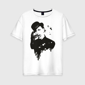 Женская футболка хлопок Oversize с принтом Marilyn Manson в Екатеринбурге, 100% хлопок | свободный крой, круглый ворот, спущенный рукав, длина до линии бедер
 | manson | marilyn | менсон | мерлин мэнсон | мэнсон