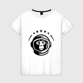 Женская футболка хлопок с принтом Обезьяна космонавт в Екатеринбурге, 100% хлопок | прямой крой, круглый вырез горловины, длина до линии бедер, слегка спущенное плечо | космос
