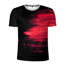Мужская футболка 3D спортивная с принтом Краска в Екатеринбурге, 100% полиэстер с улучшенными характеристиками | приталенный силуэт, круглая горловина, широкие плечи, сужается к линии бедра | Тематика изображения на принте: красный | потертости | черный