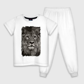 Детская пижама хлопок с принтом Лев (retro style) в Екатеринбурге, 100% хлопок |  брюки и футболка прямого кроя, без карманов, на брюках мягкая резинка на поясе и по низу штанин
 | leo | lion | retro style | ветошь | винтаж | власть | грива | дикая кошка | животное | зверь | клыки | когти | король джунглей | лев | мощь | мудрость | охотник | потёртости | сила | старина | хитрость | хищник