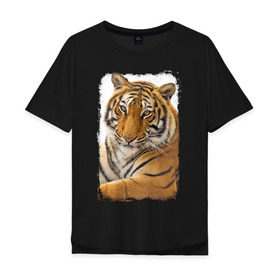 Мужская футболка хлопок Oversize с принтом Тигр (retro style) в Екатеринбурге, 100% хлопок | свободный крой, круглый ворот, “спинка” длиннее передней части | Тематика изображения на принте: tiger | дикая кошка | тигр | хищник
