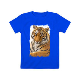 Детская футболка хлопок с принтом Тигр (retro style) в Екатеринбурге, 100% хлопок | круглый вырез горловины, полуприлегающий силуэт, длина до линии бедер | Тематика изображения на принте: tiger | дикая кошка | тигр | хищник