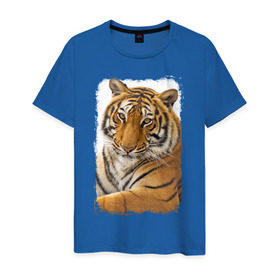 Мужская футболка хлопок с принтом Тигр (retro style) в Екатеринбурге, 100% хлопок | прямой крой, круглый вырез горловины, длина до линии бедер, слегка спущенное плечо. | tiger | дикая кошка | тигр | хищник