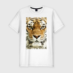 Мужская футболка премиум с принтом Тигр (retro style) в Екатеринбурге, 92% хлопок, 8% лайкра | приталенный силуэт, круглый вырез ворота, длина до линии бедра, короткий рукав | Тематика изображения на принте: tiger | дикая кошка | тигр | хищник