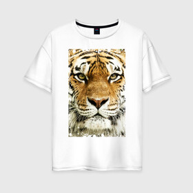 Женская футболка хлопок Oversize с принтом Тигр (retro style) в Екатеринбурге, 100% хлопок | свободный крой, круглый ворот, спущенный рукав, длина до линии бедер
 | tiger | дикая кошка | тигр | хищник