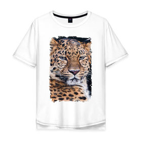 Мужская футболка хлопок Oversize с принтом Леопард (retro style) в Екатеринбурге, 100% хлопок | свободный крой, круглый ворот, “спинка” длиннее передней части | 