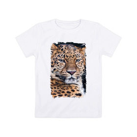 Детская футболка хлопок с принтом Леопард (retro style) в Екатеринбурге, 100% хлопок | круглый вырез горловины, полуприлегающий силуэт, длина до линии бедер | Тематика изображения на принте: 