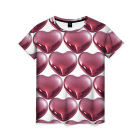 Женская футболка 3D с принтом Зеркальные сердца в Екатеринбурге, 100% полиэфир ( синтетическое хлопкоподобное полотно) | прямой крой, круглый вырез горловины, длина до линии бедер | девушкам | сердечко | сердца