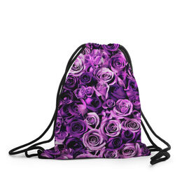 Рюкзак-мешок 3D с принтом Цветочки в Екатеринбурге, 100% полиэстер | плотность ткани — 200 г/м2, размер — 35 х 45 см; лямки — толстые шнурки, застежка на шнуровке, без карманов и подкладки | Тематика изображения на принте: роза | сиреневый | фиолетовый | цветы