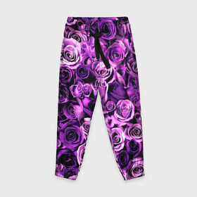 Детские брюки 3D с принтом Цветочки в Екатеринбурге, 100% полиэстер | манжеты по низу, эластичный пояс регулируется шнурком, по бокам два кармана без застежек, внутренняя часть кармана из мелкой сетки | роза | сиреневый | фиолетовый | цветы