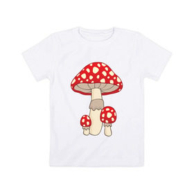 Детская футболка хлопок с принтом Мухоморы в Екатеринбурге, 100% хлопок | круглый вырез горловины, полуприлегающий силуэт, длина до линии бедер | грибы | поганки