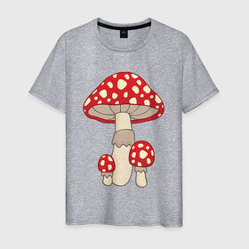 Мужская футболка хлопок с принтом Мухоморы в Екатеринбурге, 100% хлопок | прямой крой, круглый вырез горловины, длина до линии бедер, слегка спущенное плечо. | грибы | поганки