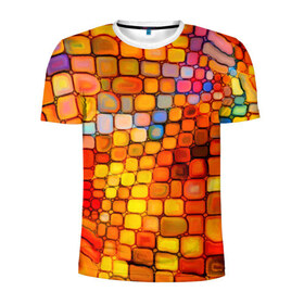 Мужская футболка 3D спортивная с принтом Текстуры в Екатеринбурге, 100% полиэстер с улучшенными характеристиками | приталенный силуэт, круглая горловина, широкие плечи, сужается к линии бедра | квадрат | куб | луч | свет | текстуры