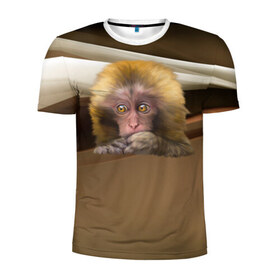 Мужская футболка 3D спортивная с принтом Мартышка в Екатеринбурге, 100% полиэстер с улучшенными характеристиками | приталенный силуэт, круглая горловина, широкие плечи, сужается к линии бедра | голова животного | мартышка | обезьяна | прикольные картинки
