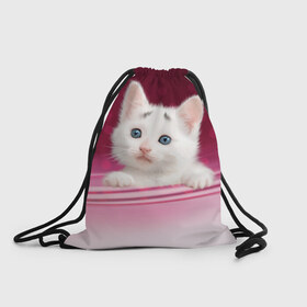 Рюкзак-мешок 3D с принтом Белый котёнок в Екатеринбурге, 100% полиэстер | плотность ткани — 200 г/м2, размер — 35 х 45 см; лямки — толстые шнурки, застежка на шнуровке, без карманов и подкладки | киска | кот | котёнок | кошка | прикольные картинки