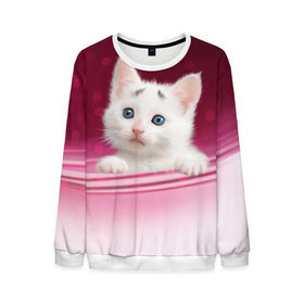 Мужской свитшот 3D с принтом Белый котёнок в Екатеринбурге, 100% полиэстер с мягким внутренним слоем | круглый вырез горловины, мягкая резинка на манжетах и поясе, свободная посадка по фигуре | киска | кот | котёнок | кошка | прикольные картинки