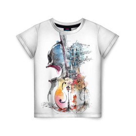 Детская футболка 3D с принтом Скрипка в Екатеринбурге, 100% гипоаллергенный полиэфир | прямой крой, круглый вырез горловины, длина до линии бедер, чуть спущенное плечо, ткань немного тянется | пейзаж музыка