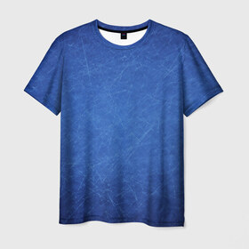 Мужская футболка 3D с принтом Текстура в Екатеринбурге, 100% полиэфир | прямой крой, круглый вырез горловины, длина до линии бедер | полоски | синий | текстура | царапины