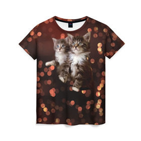 Женская футболка 3D с принтом Котята в Екатеринбурге, 100% полиэфир ( синтетическое хлопкоподобное полотно) | прямой крой, круглый вырез горловины, длина до линии бедер | киска | кот | котёнок | кошка | прикольные картинки
