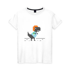Женская футболка хлопок с принтом Динозавр 8 бит в Екатеринбурге, 100% хлопок | прямой крой, круглый вырез горловины, длина до линии бедер, слегка спущенное плечо | 