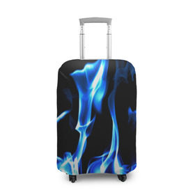 Чехол для чемодана 3D с принтом Огонь в Екатеринбурге, 86% полиэфир, 14% спандекс | двустороннее нанесение принта, прорези для ручек и колес | пламя | синее | яркий