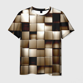 Мужская футболка 3D с принтом Кубики в Екатеринбурге, 100% полиэфир | прямой крой, круглый вырез горловины, длина до линии бедер | Тематика изображения на принте: серый | текстура