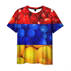 Мужская футболка 3D с принтом Флаг Армении в Екатеринбурге, 100% полиэфир | прямой крой, круглый вырез горловины, длина до линии бедер | армения | гранат | персик | слива | страны | флаг армении | фрукты