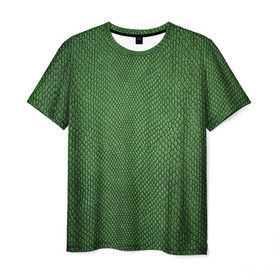 Мужская футболка 3D с принтом Snake в Екатеринбурге, 100% полиэфир | прямой крой, круглый вырез горловины, длина до линии бедер | зеленый | змея | кожа | текстура