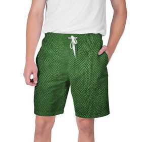 Мужские шорты 3D с принтом Snake в Екатеринбурге,  полиэстер 100% | прямой крой, два кармана без застежек по бокам. Мягкая трикотажная резинка на поясе, внутри которой широкие завязки. Длина чуть выше колен | Тематика изображения на принте: зеленый | змея | кожа | текстура