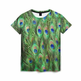 Женская футболка 3D с принтом Life is beautiful в Екатеринбурге, 100% полиэфир ( синтетическое хлопкоподобное полотно) | прямой крой, круглый вырез горловины, длина до линии бедер | павлин | паттерн | перья | текстура