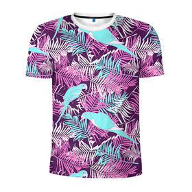 Мужская футболка 3D спортивная с принтом Summer paradise в Екатеринбурге, 100% полиэстер с улучшенными характеристиками | приталенный силуэт, круглая горловина, широкие плечи, сужается к линии бедра | паттерн | попугаи | разноцветный | тропики | цветы | яркий