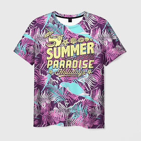 Мужская футболка 3D с принтом Summer paradise 2 в Екатеринбурге, 100% полиэфир | прямой крой, круглый вырез горловины, длина до линии бедер | beach | flower | party | summer | swag | trend | вечеринка | лето | популярное | сваг | свег | тренд | хит | цветочки | цветы